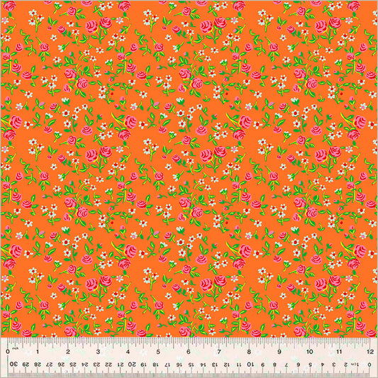 Preorder - Heather Ross by Hand, Mousy Floral in Tangerine