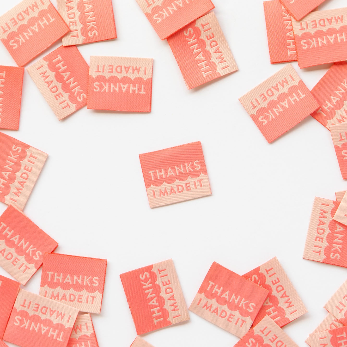Thanks I Made It Coral Woven Labels by Sarah Hearts